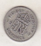 bnk mnd Marea Britanie Anglia 6 pence 1940 argint