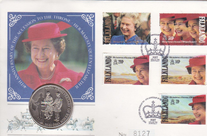 bnk mnd Insulele Falkland 50 pence 1992 unc , FDC , Elizabeth II