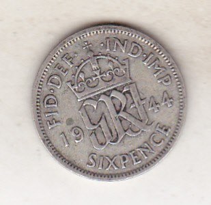 bnk mnd Marea Britanie Anglia 6 pence 1944 argint foto