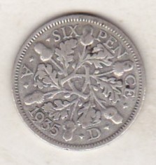 bnk mnd Marea Britanie Anglia 6 pence 1935 argint