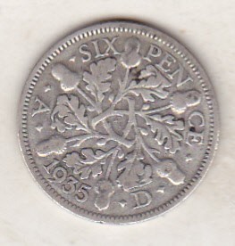 bnk mnd Marea Britanie Anglia 6 pence 1935 argint