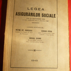 P.St.Popescu ,Coman Stoia - Legea Asigurarilor Sociale -1938 cu modificari 1945