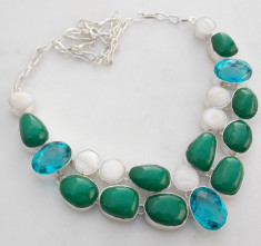 COLIER ARGINT PIETRE NATURALE,EMERALD,BLUE TOPAZ,MOP 89 gr LIVRARE GRATUITA! foto