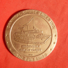 Jeton ( token) val.1 Dolar - Cazino -The Fun Ships , metal alb