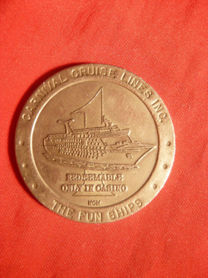 Jeton ( token) val.1 Dolar - Cazino -The Fun Ships , metal alb foto