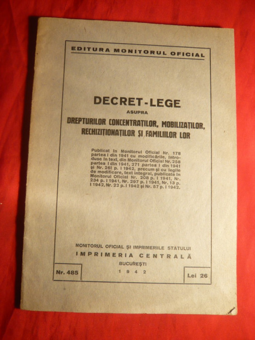Decret Lege-Drepturile Concentratilor ,Rechizitionatilor si Familiilor lor -1942