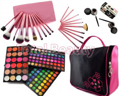 Set Cadou Trusa machiaj 144 culori cu paleta de ruj si corector Fraulein38 + 20 pensule Fraulein38 Pink Candy +2x Eyeliner Gel + Geanta Cadou foto