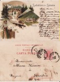 Salutari din Sinaia (Peles) - Litografie 1900- tema Casa Regala, Circulata, Printata