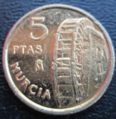 (732) SPANIA 5 PESETAS 1999 PLACATA CU AUR ! IN REALITATE ARATA MULT MAI BINE ! foto