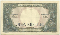 ROMANIA 1000 1.000 LEI 10 Septembrie 1941 Filigran Traian fond roz [7] foto