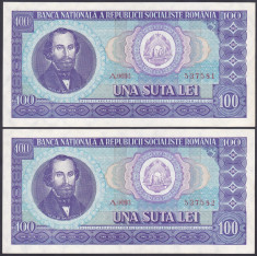 Bancnota Romania 100 Lei 1966 - P97 UNC (pretul este pentru doua bancnote cu serii consecutive) foto
