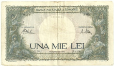 ROMANIA 1000 1.000 LEI 10 Septembrie 1941 Filigran Traian fond verde [3] foto