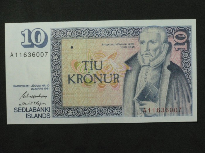 ISLANDA - 10 COROANE - TIU KRONUR - 1961 - STARE FOARTE BUNA