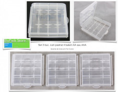 Set 3 cutii plastic transparent pentru depozitare 4 baterii AAA sau AA storage foto