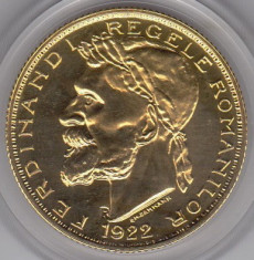 BNR 2008,replica dupa moneda rara 20 lei 1922,Ferdinand II.aur 6,452 grame,tiraj mic 500 bucati foto