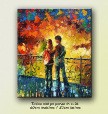 Tablou living, hol, dormitor - Prima intalnire - ulei in cutit 60x50cm, efect 3D foto