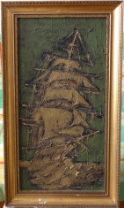 Tablou Corabie-Semnatura indescifrabila-Dimens 30x60cm -ulei pe panza in relief foto