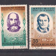 No(02)timbre-Romania 1971-L.P.784-Aniversari III M.Millo si N.Iorga-serie stampilata