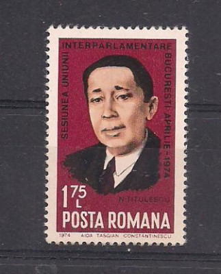 No(02)timbre-Romania 1974-L.P.842-Sesiunea Uniunii Interparlamentare-Bucuresti foto