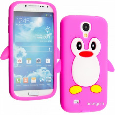 Husa / Carcasa Samsung Galaxy s4 i9500 / i9505 Silicon ultra moale anti alunecare Model Pinguin roz deschis - calitate superioara foto