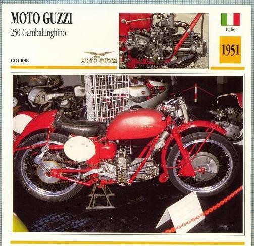 432 Foto Motociclism - MOTO GUZZI 250 GAMBALUNGHINO - ITALIA -1951 -pe verso date tehnice in franceza -dim.138X138 mm -starea ce se vede