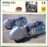 413 Foto Motociclism -MONDIAL (F.B.) 125 GRAND PRIX - ITALIA -1956 -pe verso date tehnice in franceza -dim.138X138 mm -starea ce se vede