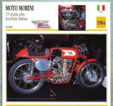 412 Foto Motociclism -MOTO MORINI , JEAN-PIERRE BELTOISE - ITALIA -1964 -pe verso date tehnice in franceza -dim.138X138 mm -starea ce se vede