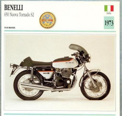 424 Foto Motociclism - BENELLI 650 NUOVA TORNADO S2 - ITALIA -1973 -pe verso date tehnice in franceza -dim.138X138 mm -starea ce se vede foto