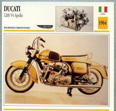 436 Foto Motociclism - DUCATI 1200 V4 APOLLO - PROTOTYPE - ITALIA -1964 -pe verso date tehnice in franceza -dim.138X138 mm -starea ce se vede foto