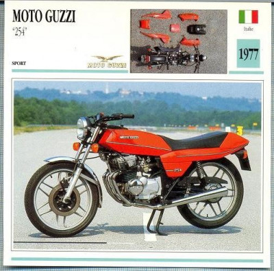 429 Foto Motociclism - MOTO GUZZI &amp;quot;254&amp;quot; - ITALIA -1977 -pe verso date tehnice in franceza -dim.138X138 mm -starea ce se vede foto