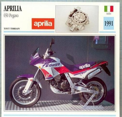 416 Foto Motociclism -APRILIA 650 PEGASO - ITALIA -1991 -pe verso date tehnice in franceza -dim.138X138 mm -starea ce se ved foto