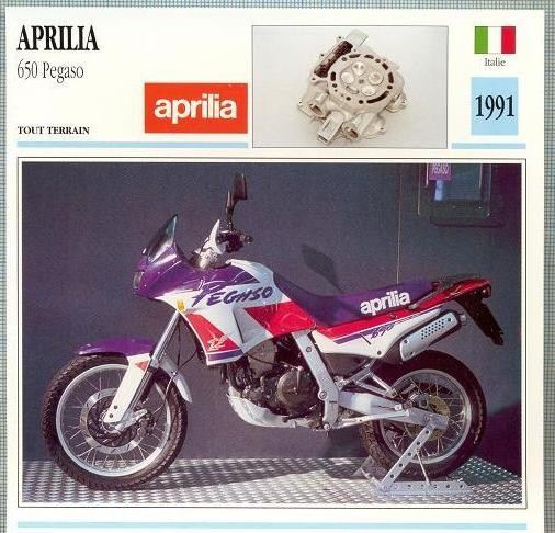 416 Foto Motociclism -APRILIA 650 PEGASO - ITALIA -1991 -pe verso date tehnice in franceza -dim.138X138 mm -starea ce se ved