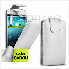 Husa Samsung galaxy S3 Mini i8190 flip piele alba stylus cadou foto