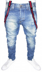 ( NOU ) Blugi CONICI - CU TUR LASAT - MODEL DEOSEBIT - NOU - SKINNY / SLIM - ( TOATE MARIMILE: 29, 30, 31, 32, 33, 34, 36 ) + CADOU Bretele foto