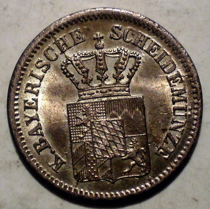 E.104 GERMANIA BAVARIA BAYERN 1 KREUZER 1870 AUNC ARGINT