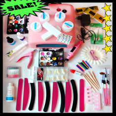 Kit SUMMER unghii false---FREZA, TOP COAT,gel uv,10 pile ,5 pensule ++ CADOU foto