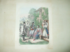 Gravura color Locuitorii Valahiei Stuttgart 1860 foto