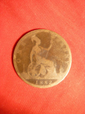 Moneda 1 Pence 1882 Regina Victoria Anglia, cal.medie foto