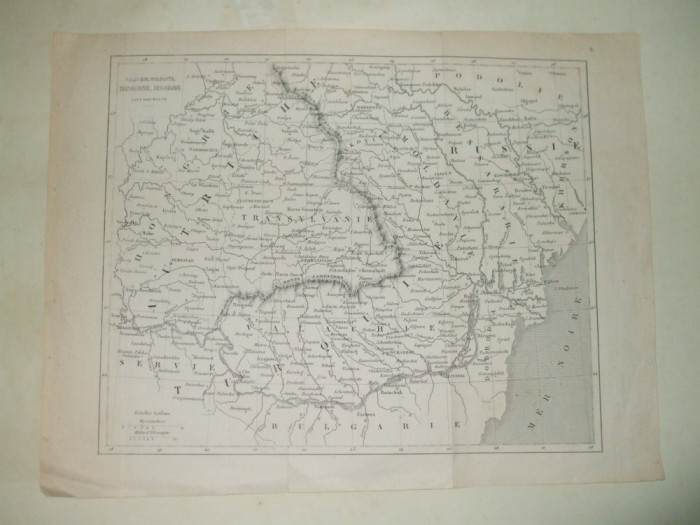 Harta Valahia, Moldova, Transilvania, Basarabia Tarile Romane Paris 1789