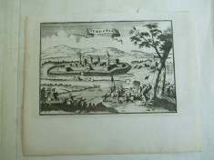 Gravura Timisoara atacul otoman asupra orasului in 1552 F. L. Schmittner Viena secolul XVIII foto