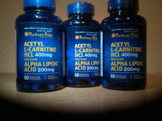 L acetil carnitina 400 mg + acid alfa lipoic 200 mg, stimulent pentru memorie, flacon sigilat cu 60 de capsule, produs original SUA. foto