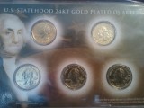 S.U.A. / America - Set 5 sferturi de dolar din aur 24K, U.S. Statehood 24KT Gold Plated Quarters, 100 euro + taxele postale, detalii pe forum, America de Nord