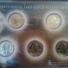 S.U.A. / America - Set 5 sferturi de dolar din aur 24K, U.S. Statehood 24KT Gold Plated Quarters, 100 euro + taxele postale, detalii pe forum