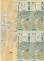 bnk bn romania 10000 lei 2001 unc , coala de 4 netaiata, certificat autenticitate foto