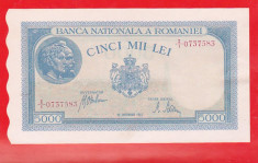 bnk bn romania 5000 lei 28 septembrie 1943 unc foto