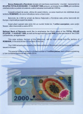 2000 lei 1999 ECLIPSA perfect UNC in pliant BNR foto