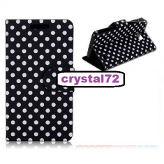 Livrare gratuita! Husa stand wallet (carte, portofel) polka dots (neagra cu buline albe) pentru SAMSUNG GALAXY S2 I9100 + laveta + stylus foto