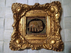 OFERTA - TABLOU - ELEFANT INDIAN - lucrat in fir de aur paiete si margele naturale lucrate unicat vintage foto