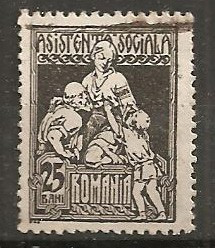 TIMBRE 101k, ROMANIA, 1921, ASISTENTA SOCIALA, 25 BANI, CURIOZITATE, PERFORATIE ORIZONTALA SUPLIMENTARA PE MIJLOCUL MARCII, EROARE, ERORI foto