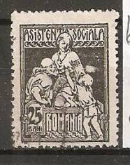 TIMBRE 101B, ROMANIA, 1921, ASISTENTA SOCIALA, 25 BANI, CURIOZITATE, PATA ALBA DEASUPRA CAPULUI COPILULUI, STAMPILAT, EROARE, ERORI